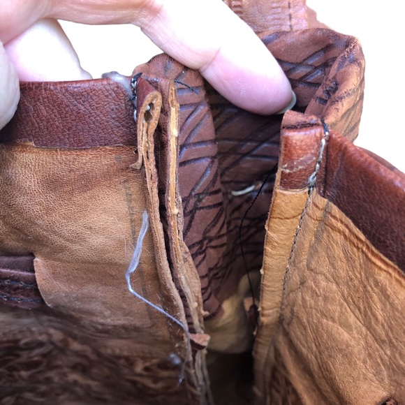 Tooled Vegan Leather Bag Hobo Slouch Drawstring Handmade Chestnut Brown - Picture 8 of 11